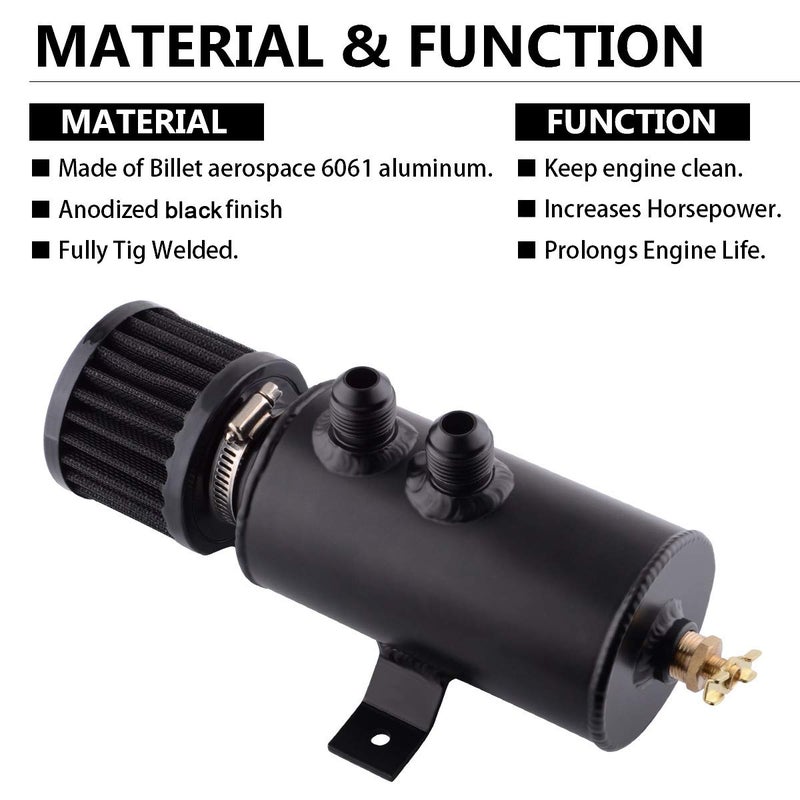 ESPEEDER 750ml Oil Catch Can Kit with Breather Filter | 10AN Universal Baffled Air Oil Separator & Breather Tank | 2 Port Aluminum Reservoir for High Performance & Racing - Black - Image 3